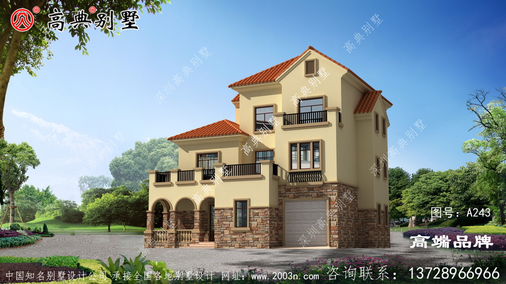 农村三层设计图深浅色调的搭配,非常合适