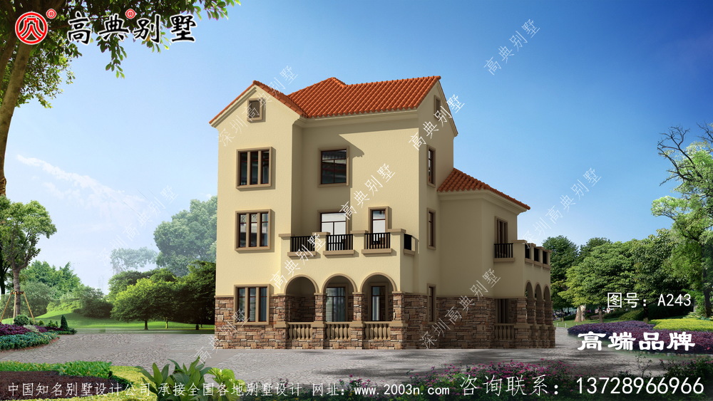 农村三层设计图深浅色调的搭配,非常合适