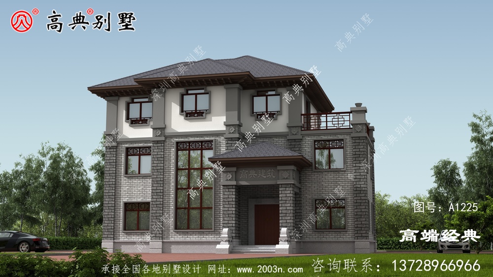 三层别墅大户型方案,有效果图和平面图,过完年就建茂名市