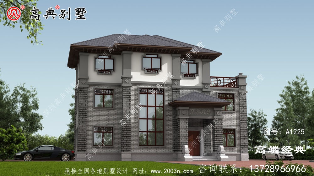 三层别墅大户型方案,有效果图和平面图,过完年就建茂名市
