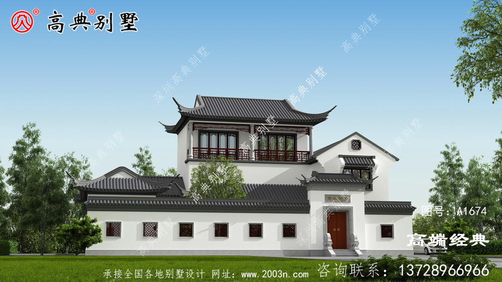 安徽省 三层 中式别墅 ，白墙 黛瓦，尽显 中国传统 建筑 的魅力 ，古色古香 。