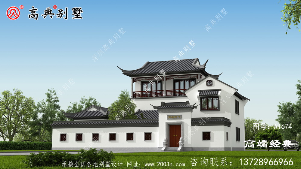 安徽省 三层 中式别墅 ，白墙 黛瓦，尽显 中国传统 建筑 的魅力 ，古色古香 。